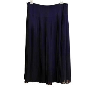 Lauren Ralph Lauren 100% SILK Navy Blue Pleated Midi Skirt SZ 4